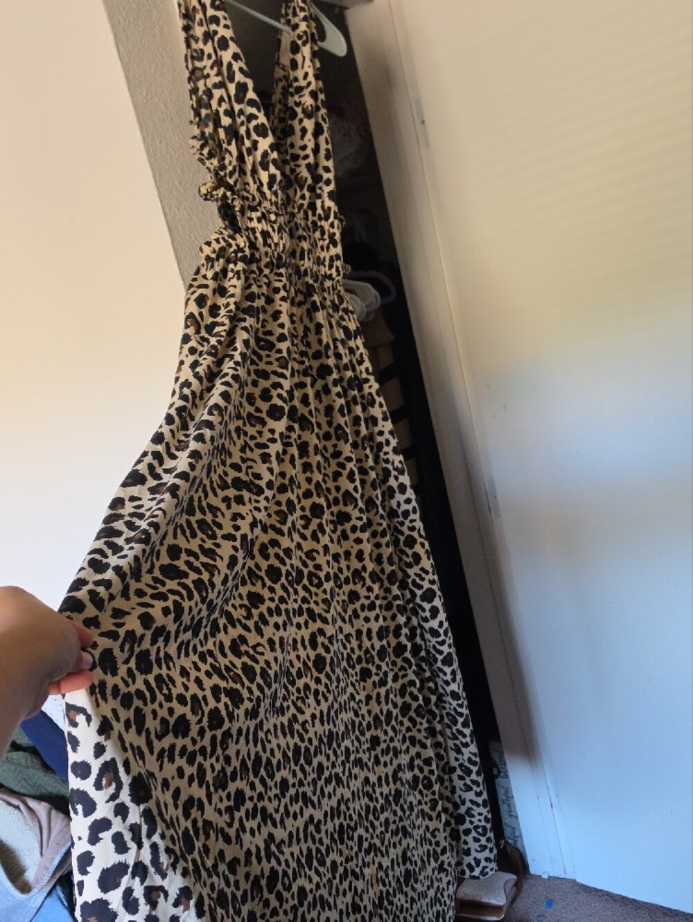 Leopard Print V-Neck Maxi Dress - Beige & Black - Picture 2 of 4